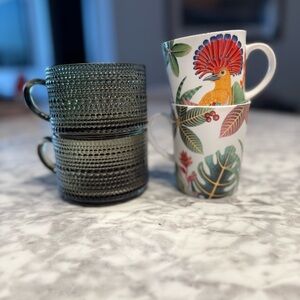 Stechcol Tropical Design 2 mugs + 2 green glass mugs